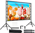100 Inch Outdoor Projector Screen with One-Piece Telescopic Stand, Wrinkle-Resistant 4K HD Movie Screen for Backyard, Camping and Indoor Home Theater (Fits Long Throw Projectors)