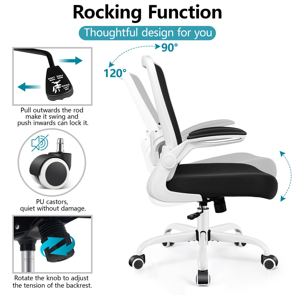 FelixKing Office Chair, Ergonomic Desk Chair Breathable Mesh Chairs Adjustable High Back Lumbar Support Flip-up Armrests, Executive Rolling Swivel Comfy Computer Chairs Home Office Black