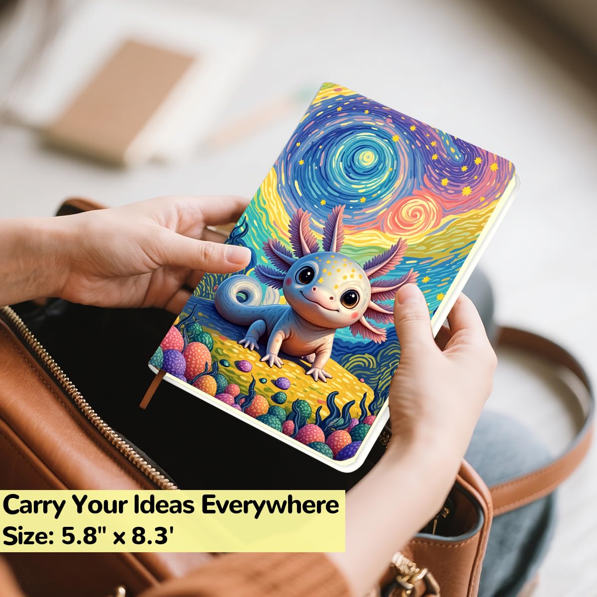 Cute Axolotl Leather Lined Journal 200 Pages A5 Ruled Notebooks 02