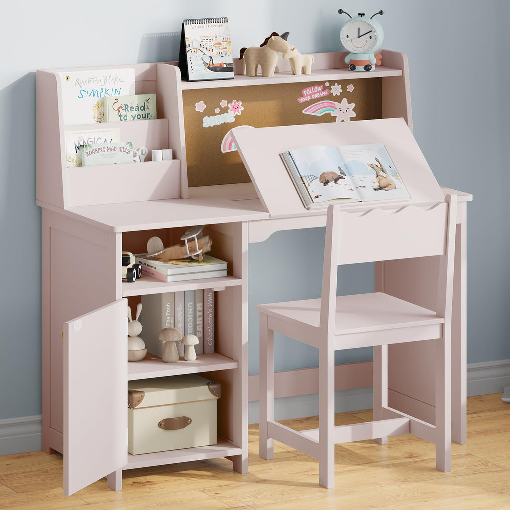 Treocho Kids Study Desk and Chair Set with Tiltable Desktop for 3-8 Years
