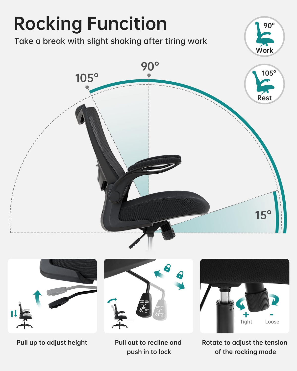 MUXX.STIL Office Chair, Ergonomic Desk Chair with Adjustable Lumbar Support and Flip up Armrest, Breathable Mesh Computer Chair for Home Office, Khaki