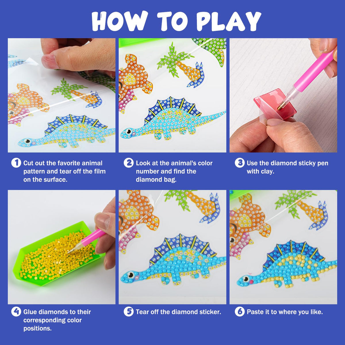 Labeol Diamond Art Kits for Kids Boys and Girls Ages 6-8-10-12 Easy to DIY Creative Diamond Art Sticker Craft by Numbers Kits for Kids and Adult Beginners (Animal)