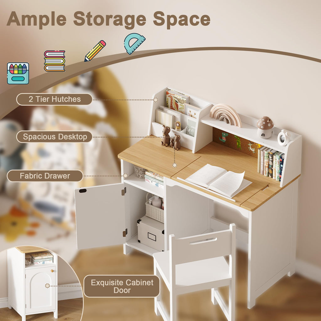 Treocho Kids Study Desk and Chair Set with Tiltable Desktop for 3-8 Years