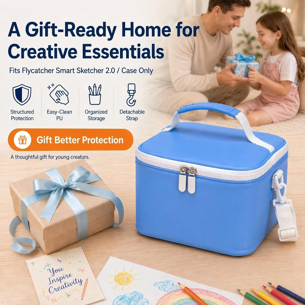 Drawing Projector for Kids Case, Compatible with Flycatcher Smart Sketcher 2.0, High-Density EPE Foam, Microfiber PU with Dry-Coated Finish, Pen & Accessory Pockets (Blue, Case Only)