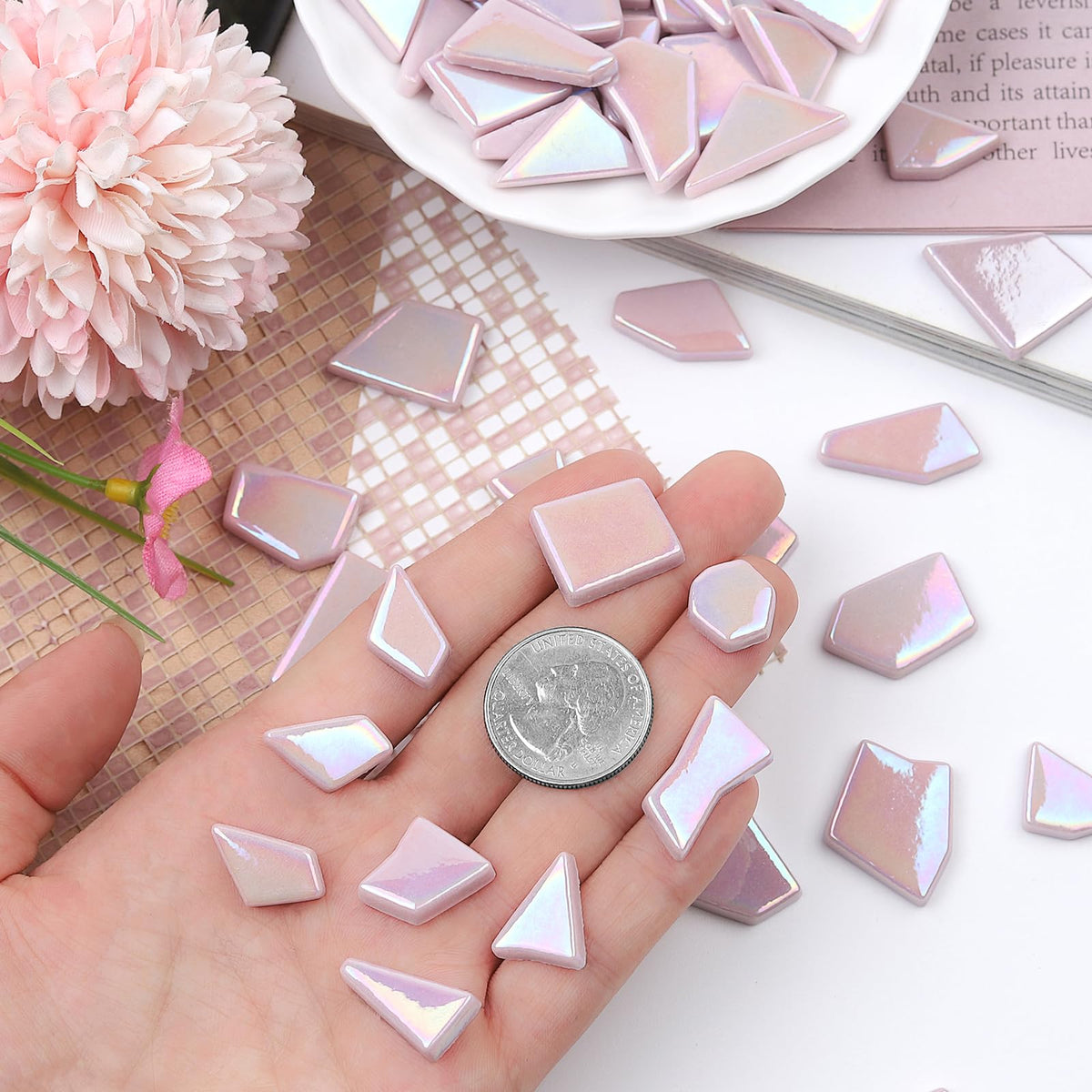Iridescent Glass Mosaic Tiles for Crafts Bulk,200g Broken Mosaic Glass Pieces for DIY Home Garden Art Projects, Handmade Crafts & Decor