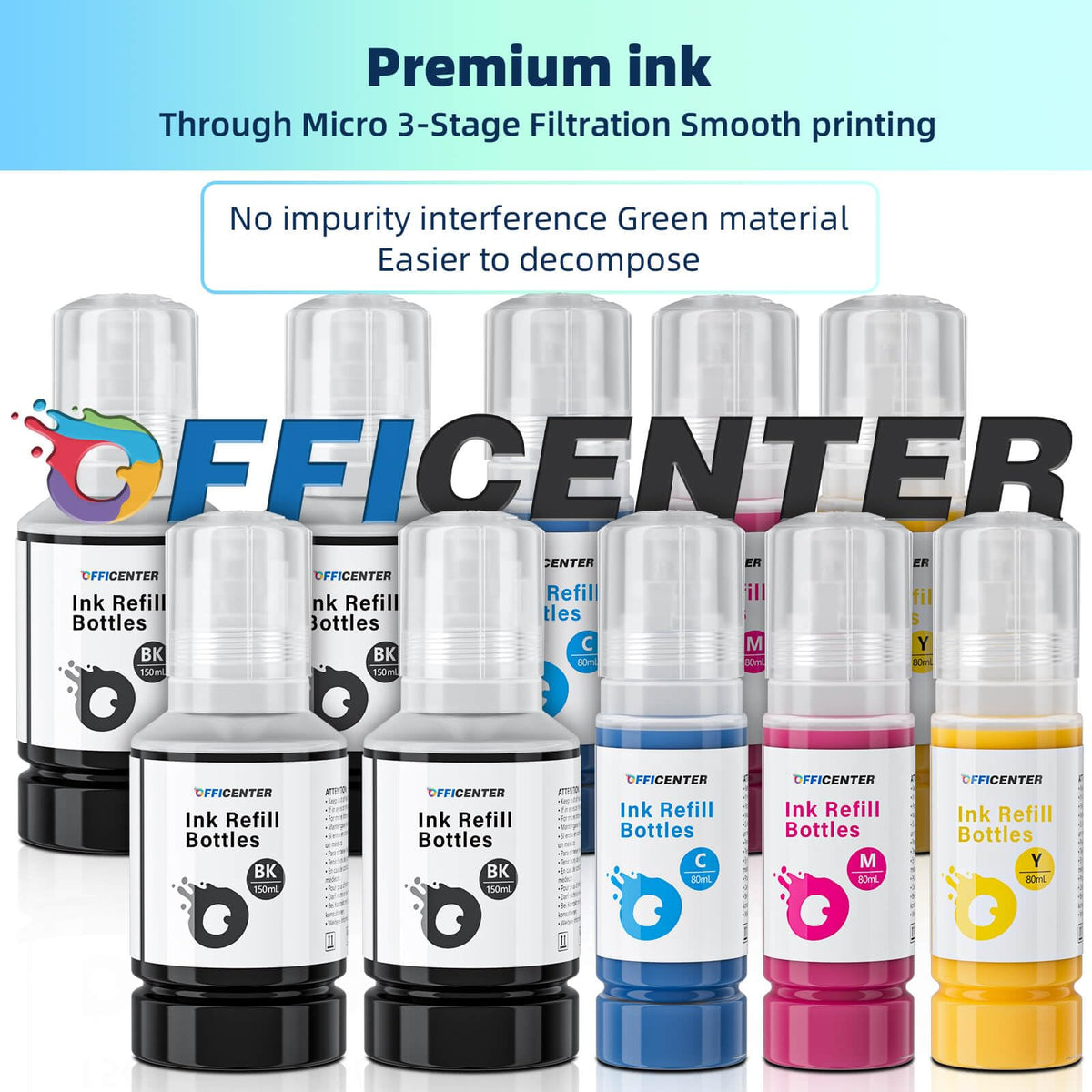 OFFICENTER Compatible Ink Refill Bottles for ET2760 ET-4760 ET2750 ET-3760 ET-2850 ET-15000 ST-4000 ST-2000 ET-3710 ET-3850 ET-3750 ET-4850 ET-3830 ET4750 ET2700 ST3000 ET3700 Printer(2BK C M Y)