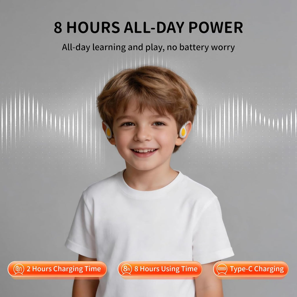 Kids Headphones - Bluetooth 6.0 Air Conduction Open Ear Kids Bluetooth Headphones - 85dB Safe Volume, IPX4 Waterproof - with Mic for School, Gaming, Sleeping, White