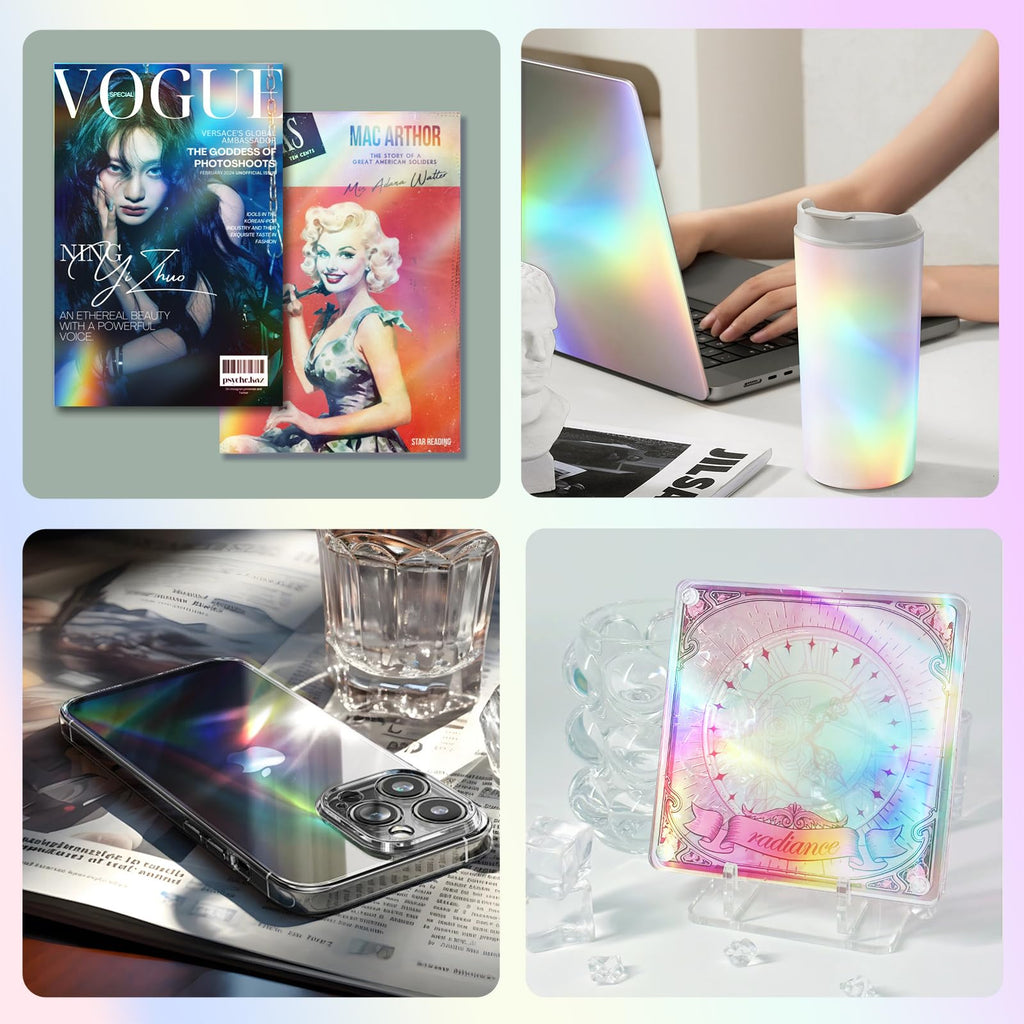 36 Sheets Holographic Laminating Sheets Clear Self Adhesive Sticker Paper
