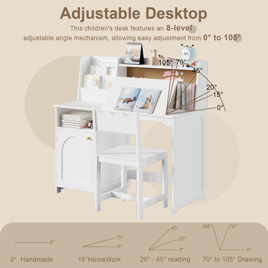 Treocho Kids Study Desk and Chair Set with Tiltable Desktop for 3-8 Years