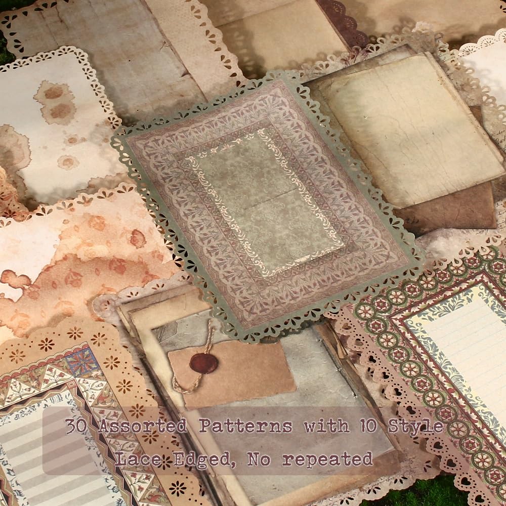 180 Sheets Vintage Scrapbook Paper, Journaling Scrapbooking Supplies, Antique Aged Looking Background Paper for Junk Journals Card Making Mixed Media Decoupage
