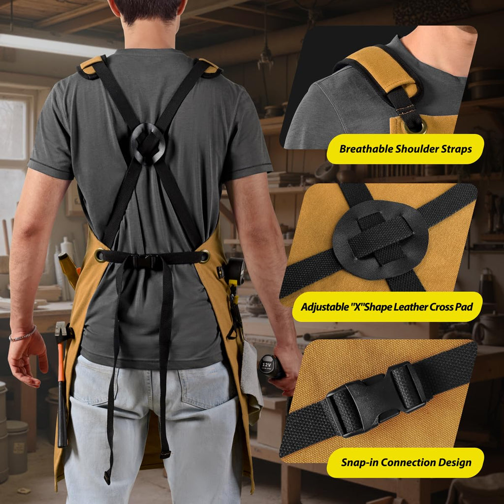 ROTANET Woodworking Apron for Men, Waterproof Canvas Work Aprons for Shop