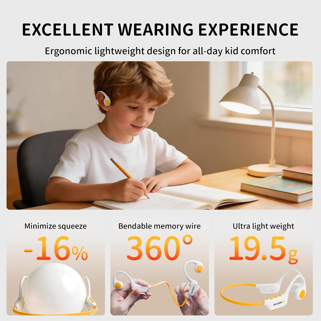 Kids Headphones - Bluetooth 6.0 Air Conduction Open Ear Kids Bluetooth Headphones - 85dB Safe Volume, IPX4 Waterproof - with Mic for School, Gaming, Sleeping, White