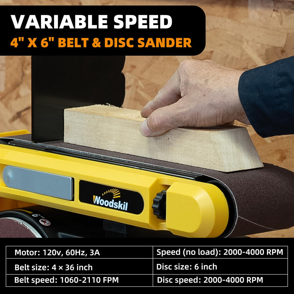 Woodskil 4.3A Belt Disc Sander Combo for Woodworking,4x36" Belt,6" Disc