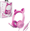 HyperGear Kombat Kitty Headphones for Kids - Cute Cat Ear Kids Headphones with Cord, Gaming Headset with Mic for Girls, Ideal for School, Home & Streaming, Pink