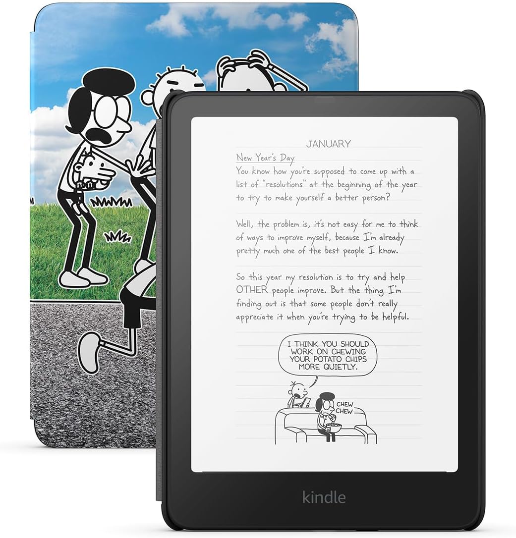 Amazon Kindle Paperwhite Kids 16GB (2024 model) – large 7" glare-free display – Kids read an average of 1+ hour per day with Kindle – Diary of a Wimpy Kid