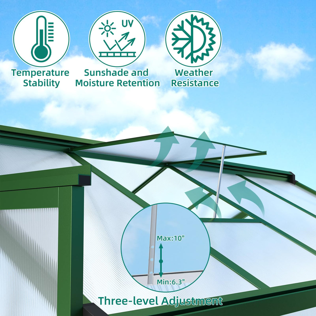 Garvee Aluminum Polycarbonate Greenhouse (6×8 to 8×12 ft)