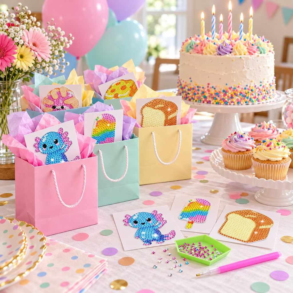 Acrylic Squishy Birthday Party Decorations,Dumpling Diamond Art Painting Kits Party Favors Arts and Crafts for Kids Ages 8-12 Make Your Own GEM Keychains for Girls Ages 4-6 Boys Christmas Toys Gifts