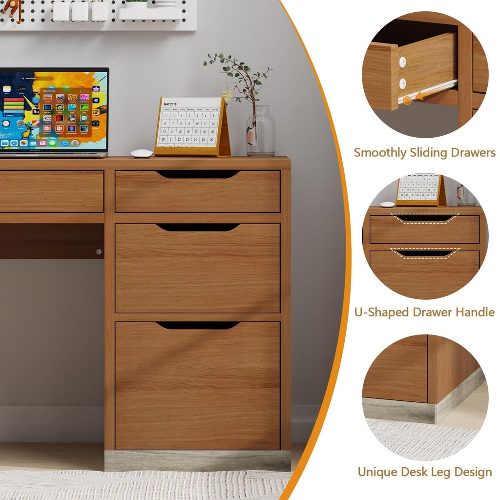 MaverickFurni White Desk with Drawers, 48 Inch Small Computer Desk