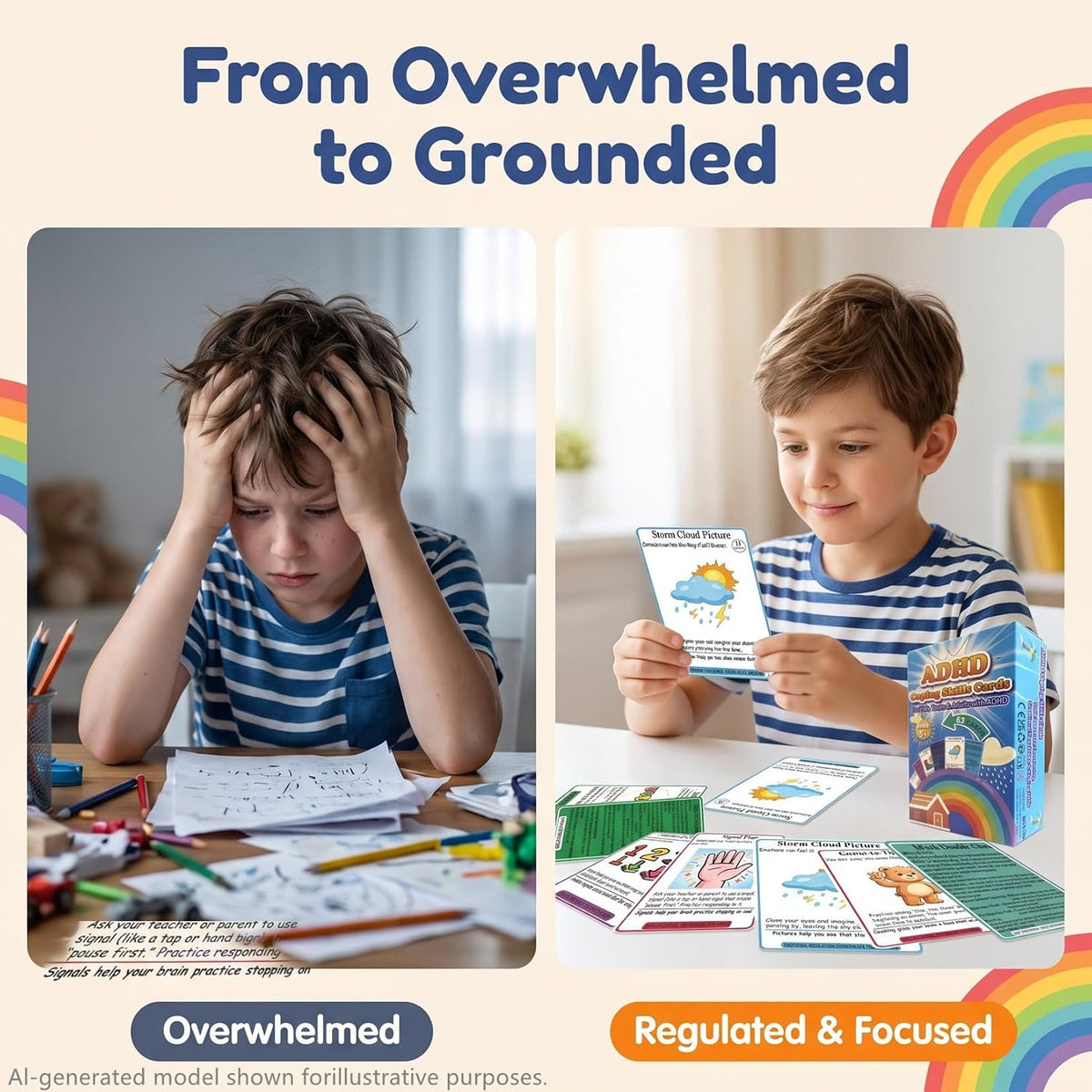 ADHD Coping Skills Cards for Kids, Teens & Adults, 63 Pcs/Set, Ages 5+
