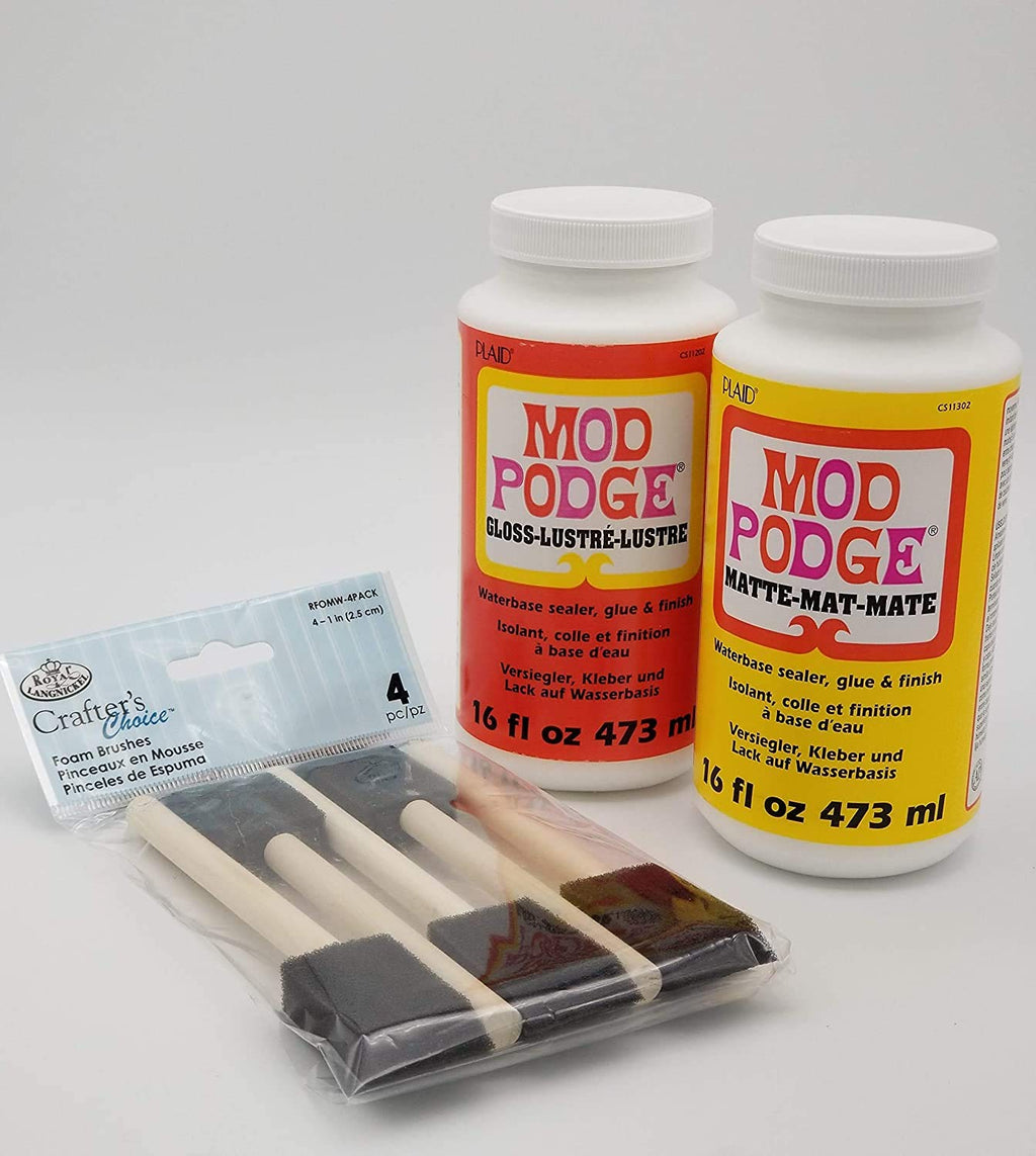 Mod Podge: Complete Decoupage Kit – Matte & Gloss (Two 16 oz) with 4-Piece Foam Brush Set