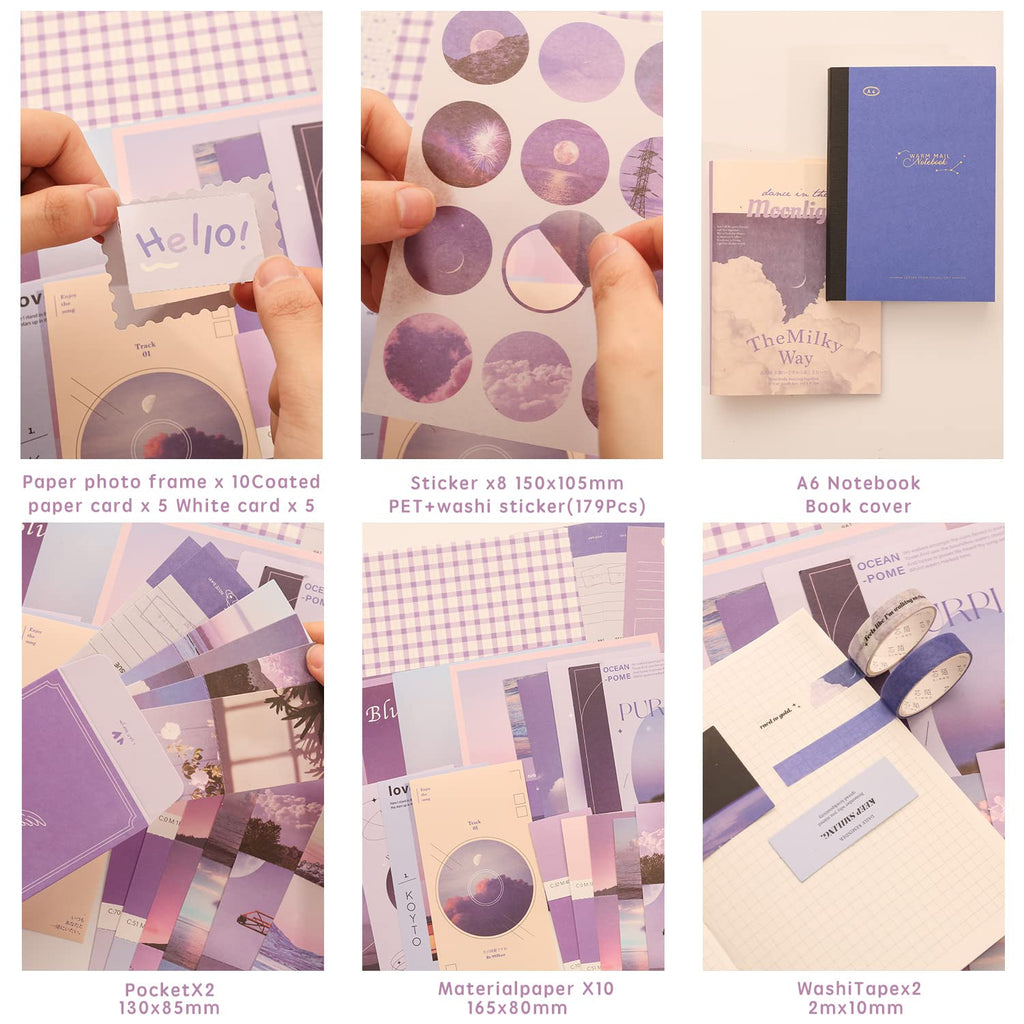 emmoolife 348 Pcs Scrapbooking Supplies Kit, Vintage Aesthetic Scrapbook Kit for Bullet Junk Journal, Stationery, A6 Grid Notebook, DIY Journaling Supplies, Birthday Craft Gift for Teen Girl Women