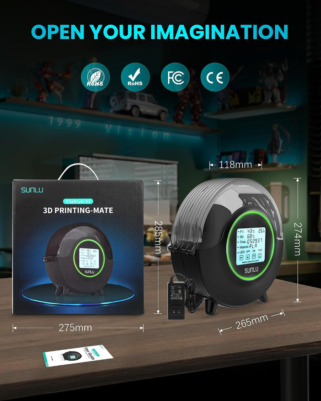 SUNLU S2 Filament Dryer for 3D Printing (Ages 13+)