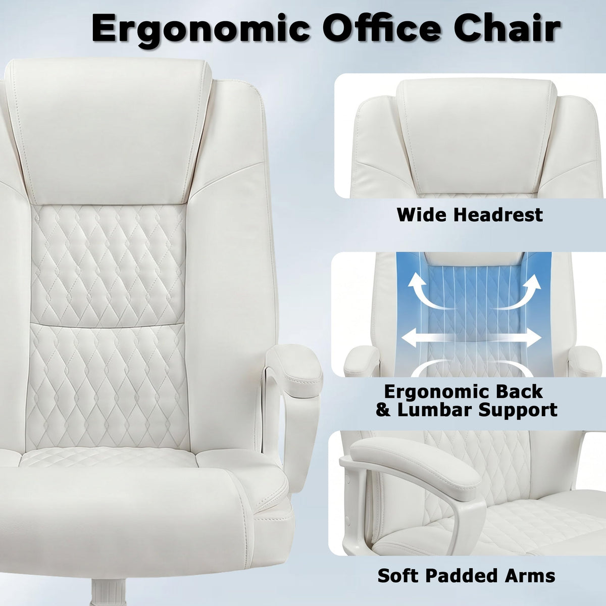 Office Chair, High Back Ergonomic Home Office Desk Chairs with Lumbar Support, Adjustable Big and Tall Computer Chair, 360° Swivel, PU Leather, Brown