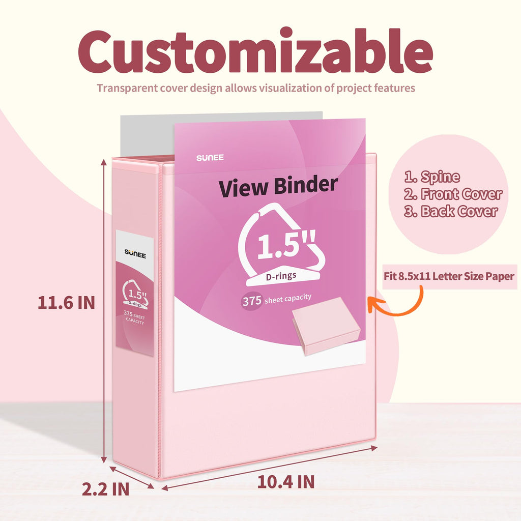 SUNEE 3 Ring Binder 1 Inch 4 Pack, Clear View 1" Binders Three Ring PVC-Free (Fit 8.5x11 Inches) for School or Office Supplies, Assorted Pastel