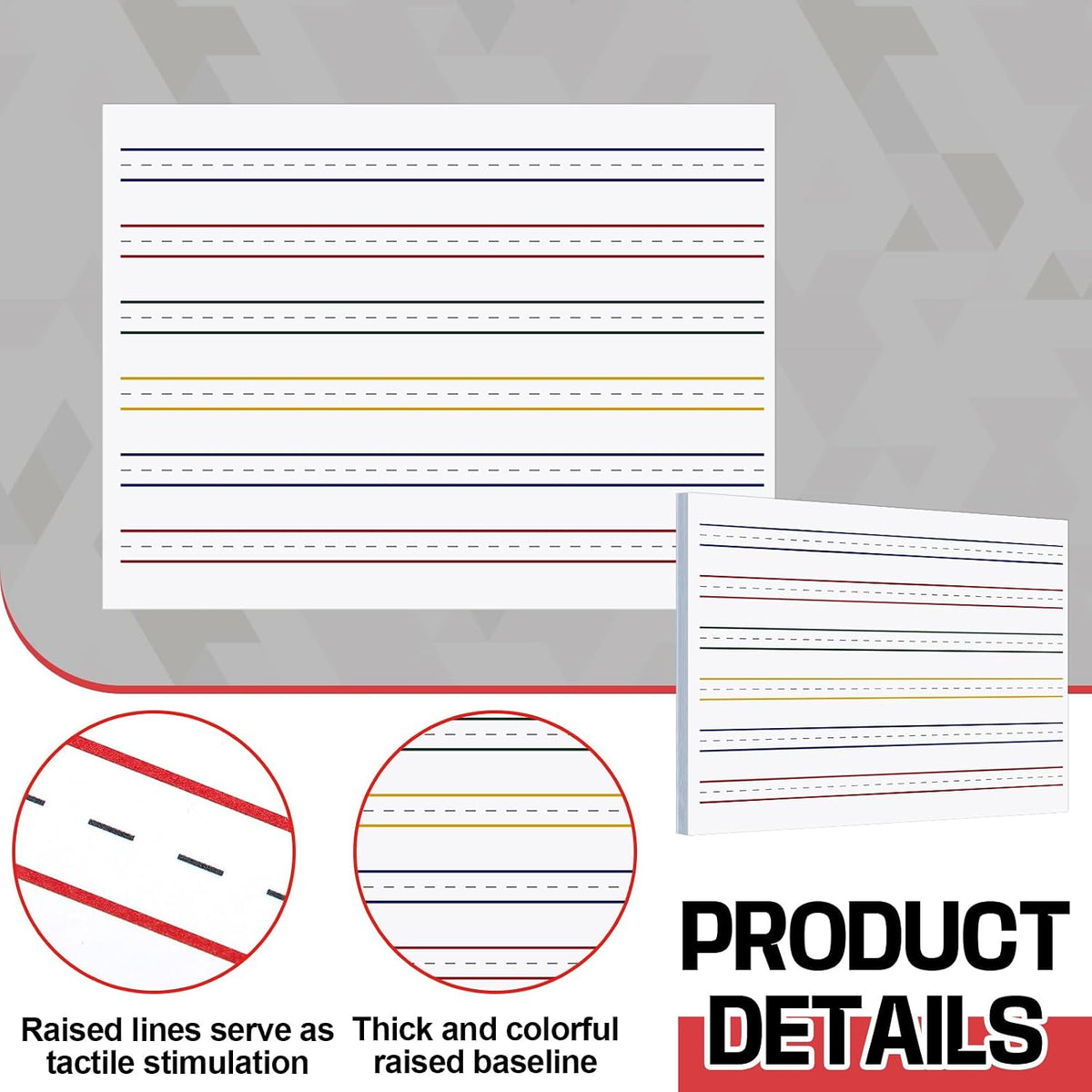 50 Sheets 4-Color Raised Line Paper for Handwriting Practice