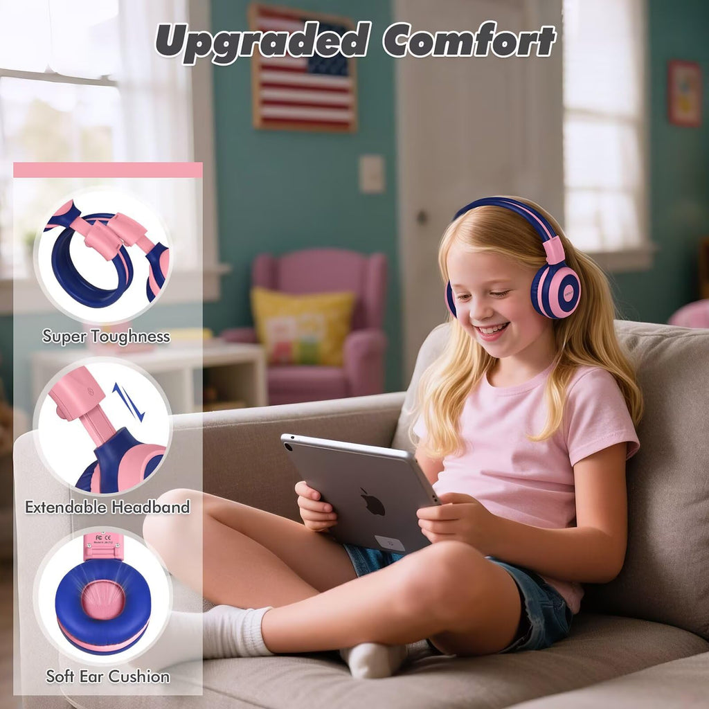 SIMOLIO Kids Wireless Headphones w/Mic for School,75/85/94dB Safe Volume