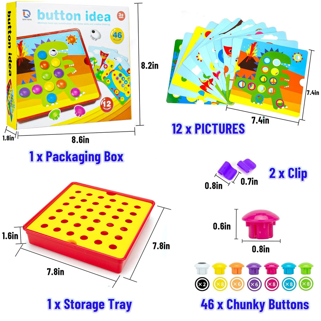 Button Art Toys for Toddlers Ages 3+, Mosaic Peg Board