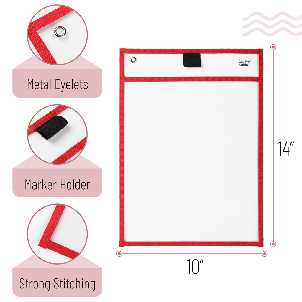 Mr. Pen- Reusable Dry Erase Pocket Sleeves, 10" x 14", 6 Pack, Colorful