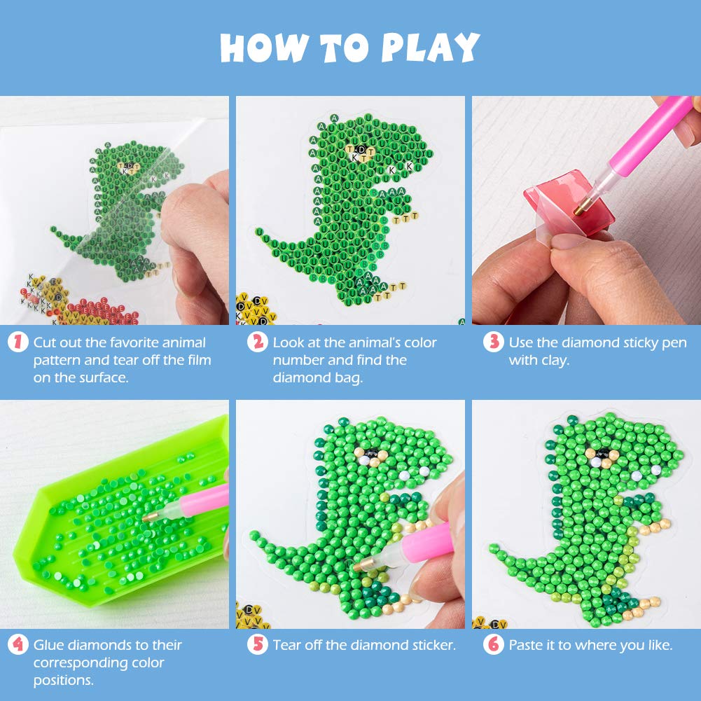 Labeol Diamond Art Kits for Kids Boys and Girls Ages 6-8-10-12 Easy to DIY Creative Diamond Art Sticker Craft by Numbers Kits for Kids and Adult Beginners (Animal)