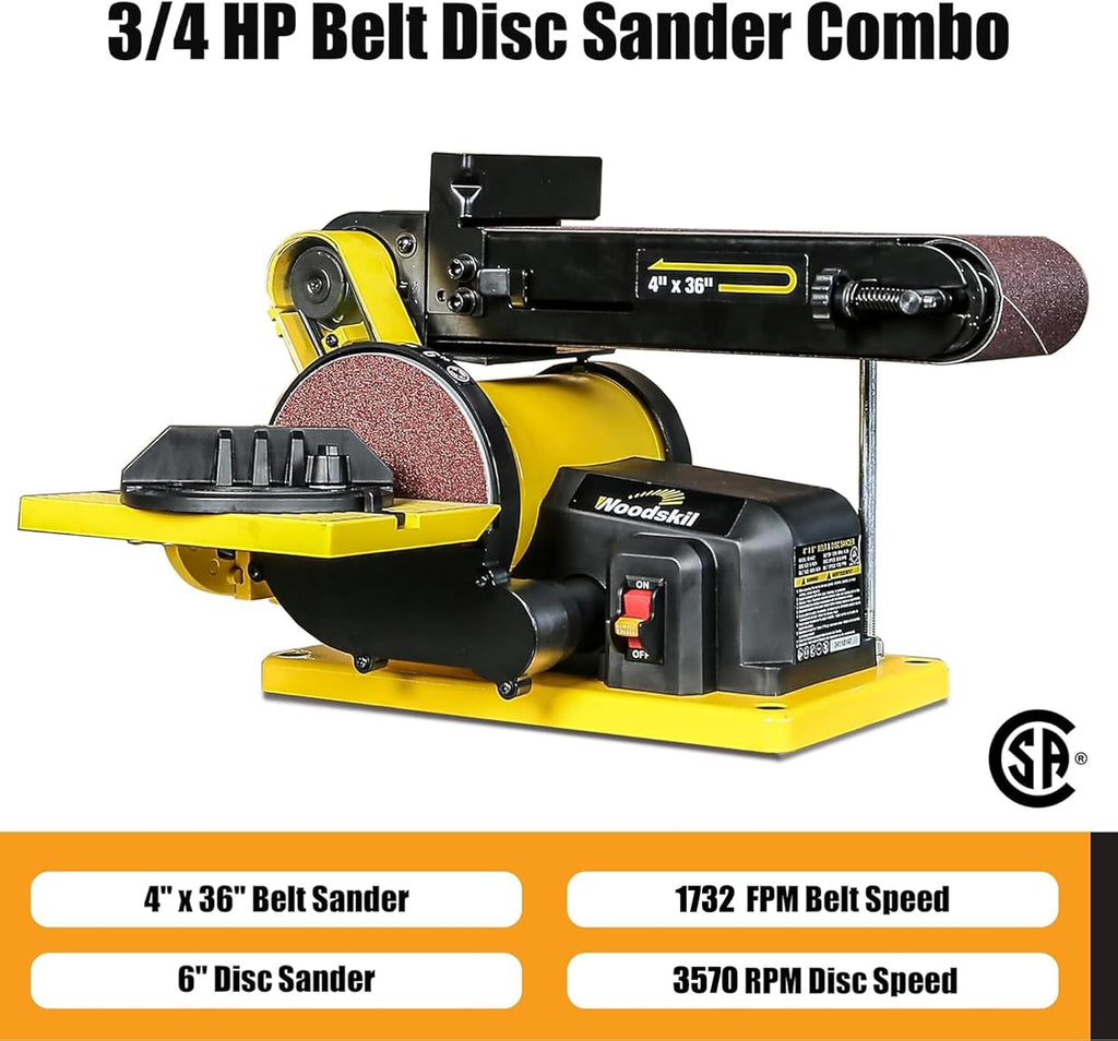 Woodskil 4.3A Belt Disc Sander Combo for Woodworking,4x36" Belt,6" Disc