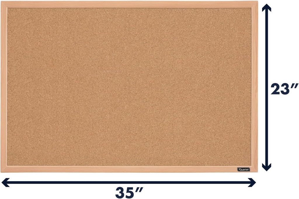 Quartet Cork Bulletin Board, 23 × 35 Inches, Oak Finish (K–12)
