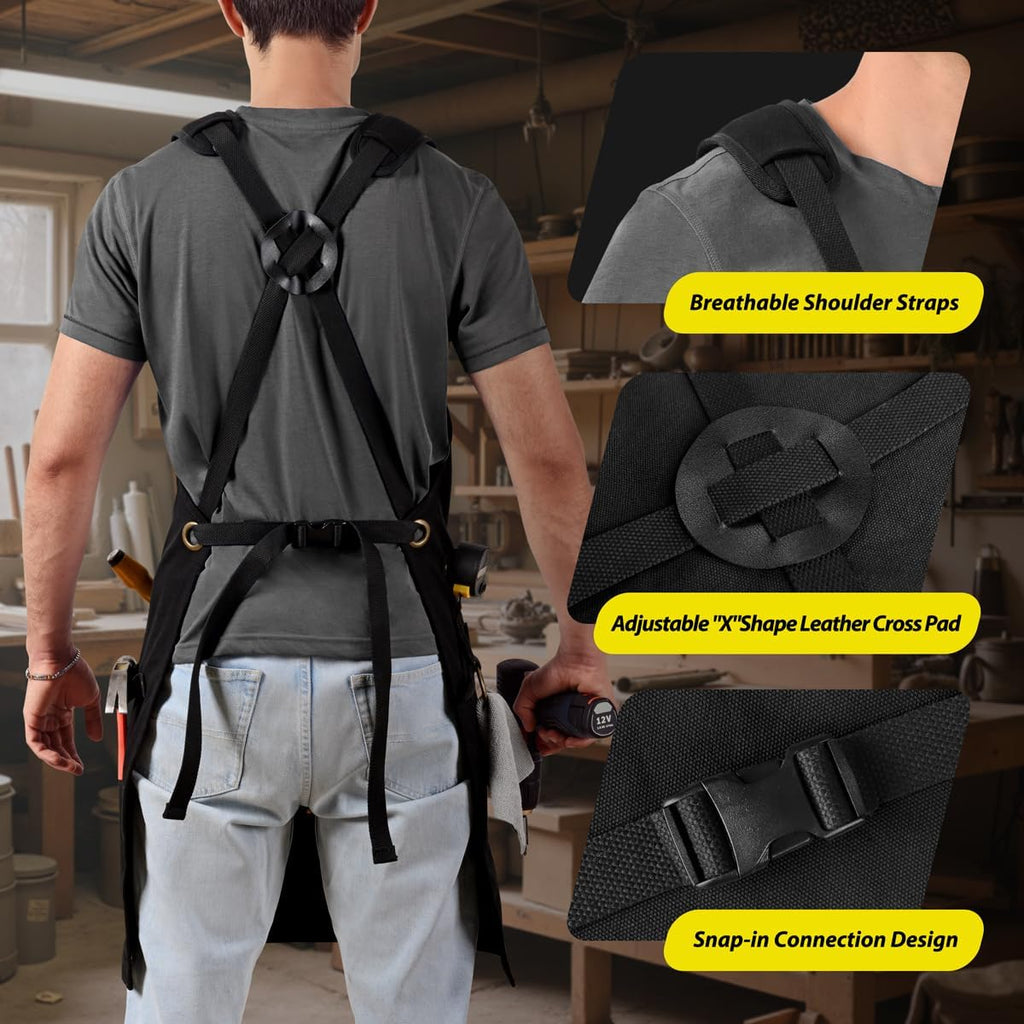 ROTANET Woodworking Apron for Men, Waterproof Canvas Work Aprons for Shop