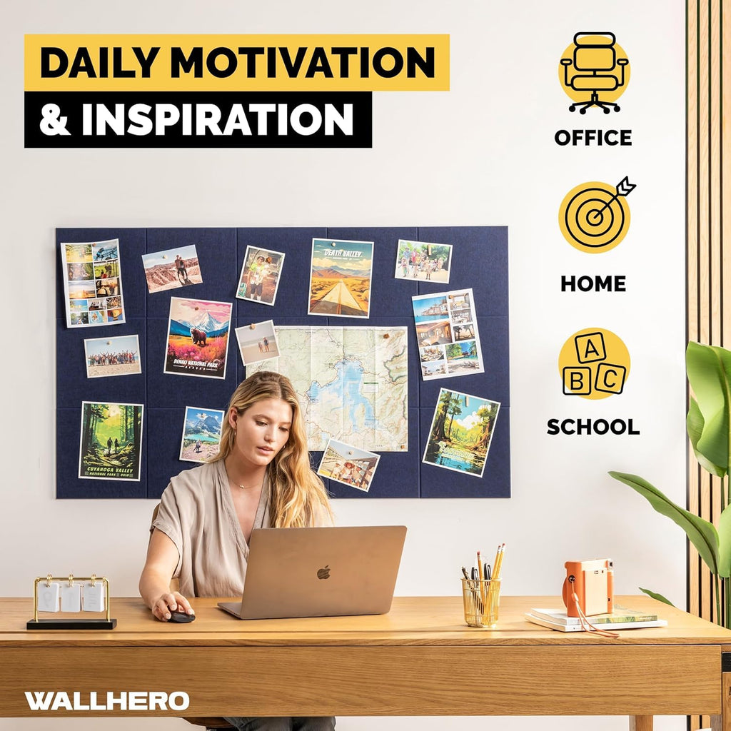 WALLHERO Felt Bulletin Board Tiles, 15-Pack (K–12)