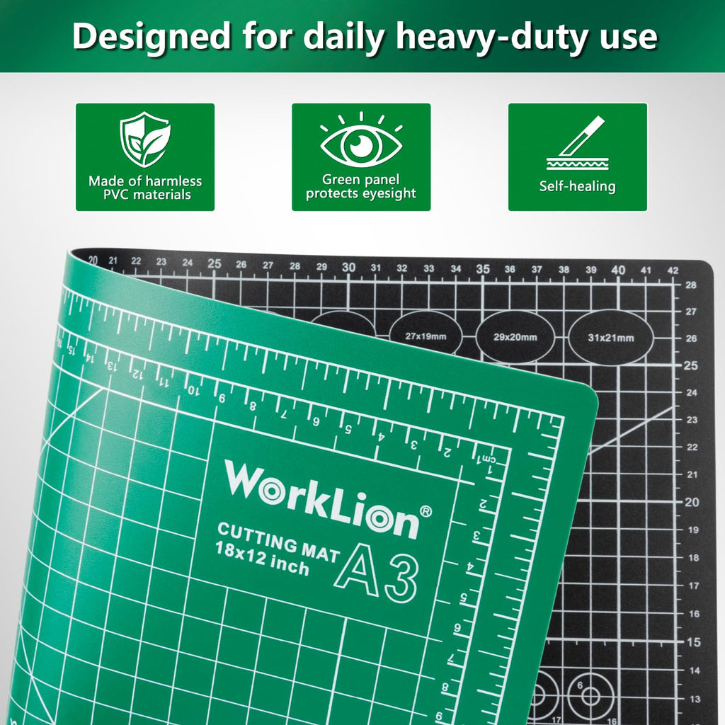 WORKLION 12" x 18" Art Self Healing PVC Cutting Mat, Double Sided, Gridded Rotary Cutting Board for Craft, Fabric, Quilting, Sewing, Scrapbooking Project……