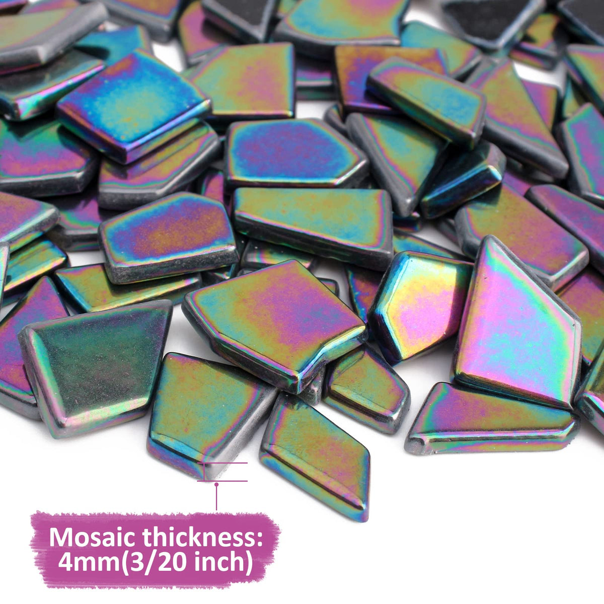 Iridescent Glass Mosaic Tiles for Crafts Bulk,200g Broken Mosaic Glass Pieces for DIY Home Garden Art Projects, Handmade Crafts & Decor
