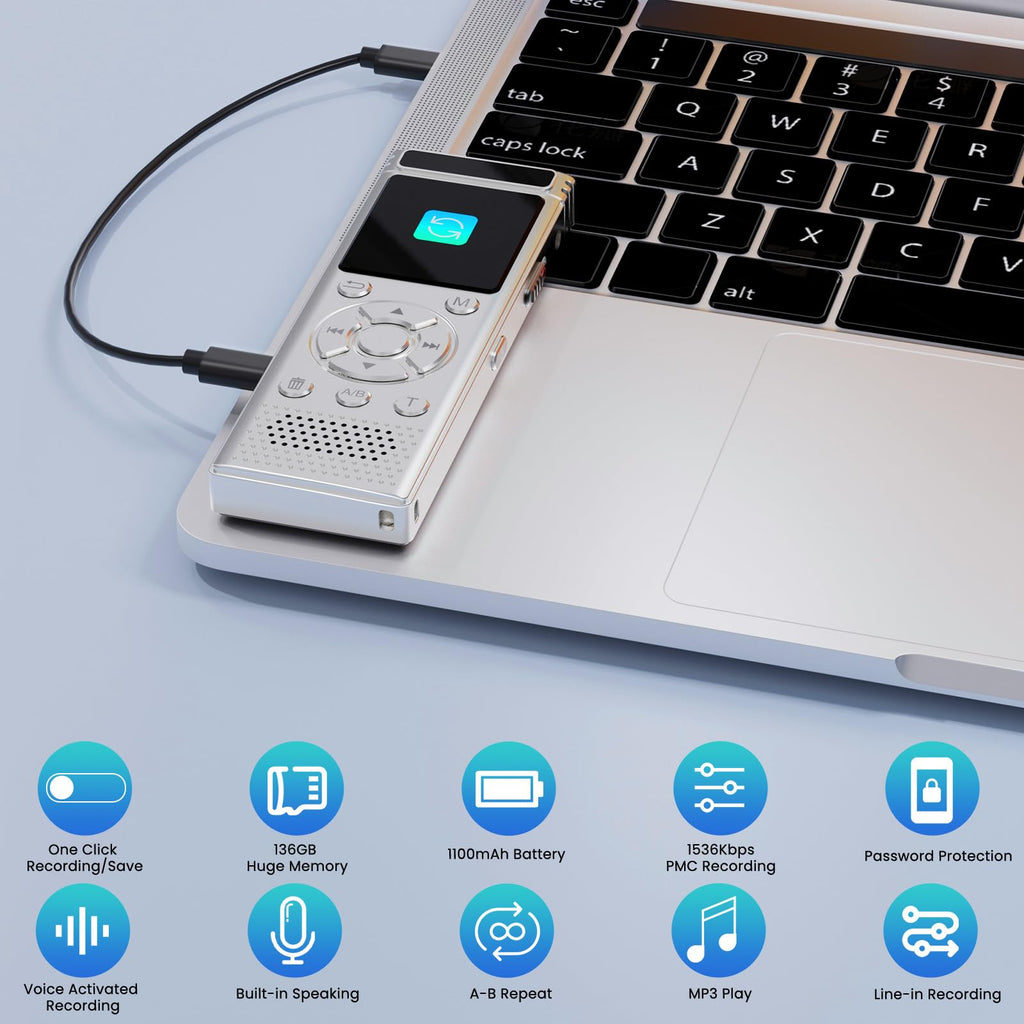 Tonfarb 136GB Digital Voice Recorder with Playback,9775 Hours Audio Record
