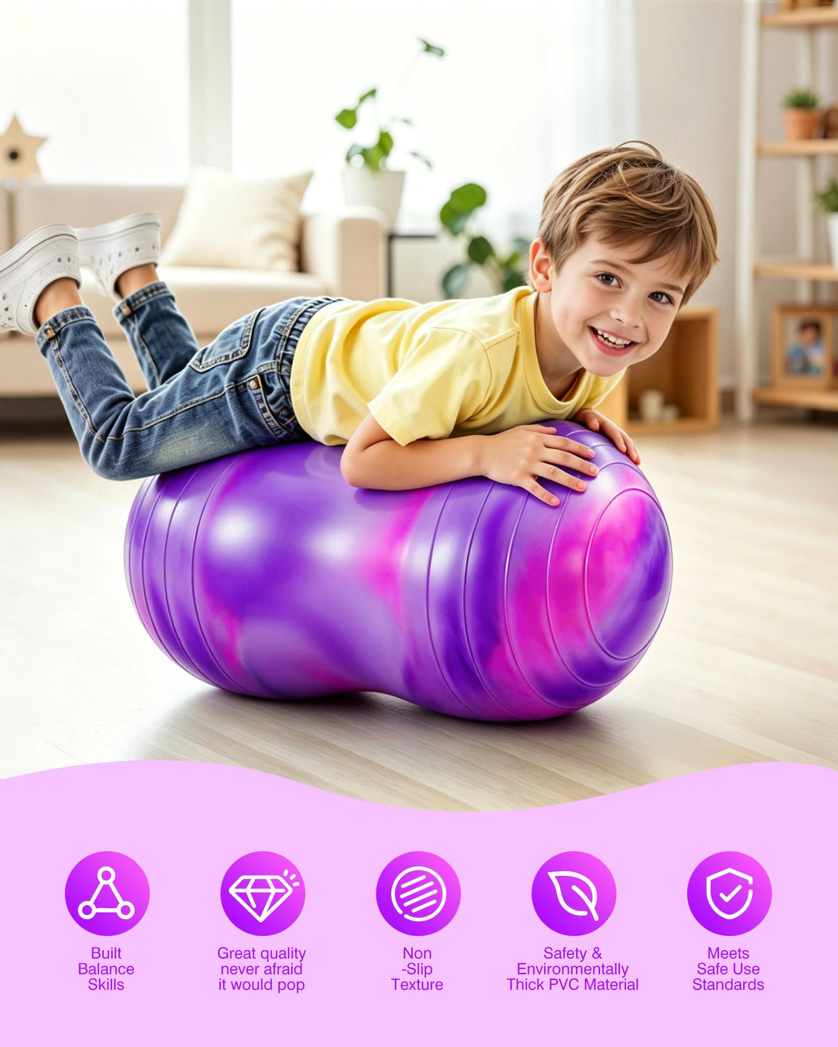 ZOOJOY Peanut Ball for Kids and Adults, 18/20Inch Anti-Burst Exercise Ball
