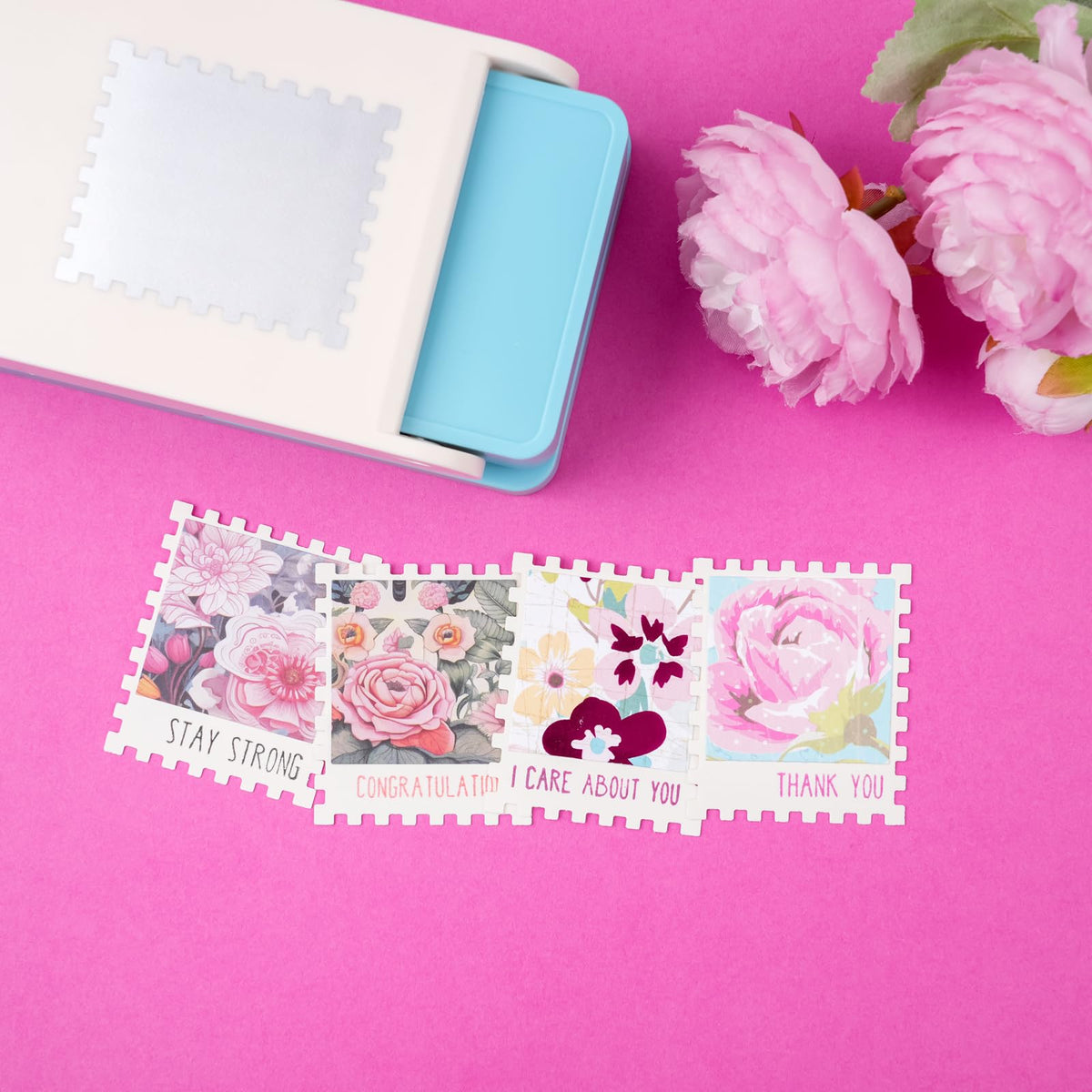 Stamp Puncher 1inch Square Postage Stamp Punch |Stamp Hole Puncher| Scalloped Rectangle Lever Action Paper Punches for Crafting Scrapbooking DIY Card Making Arts Crafts Supplies