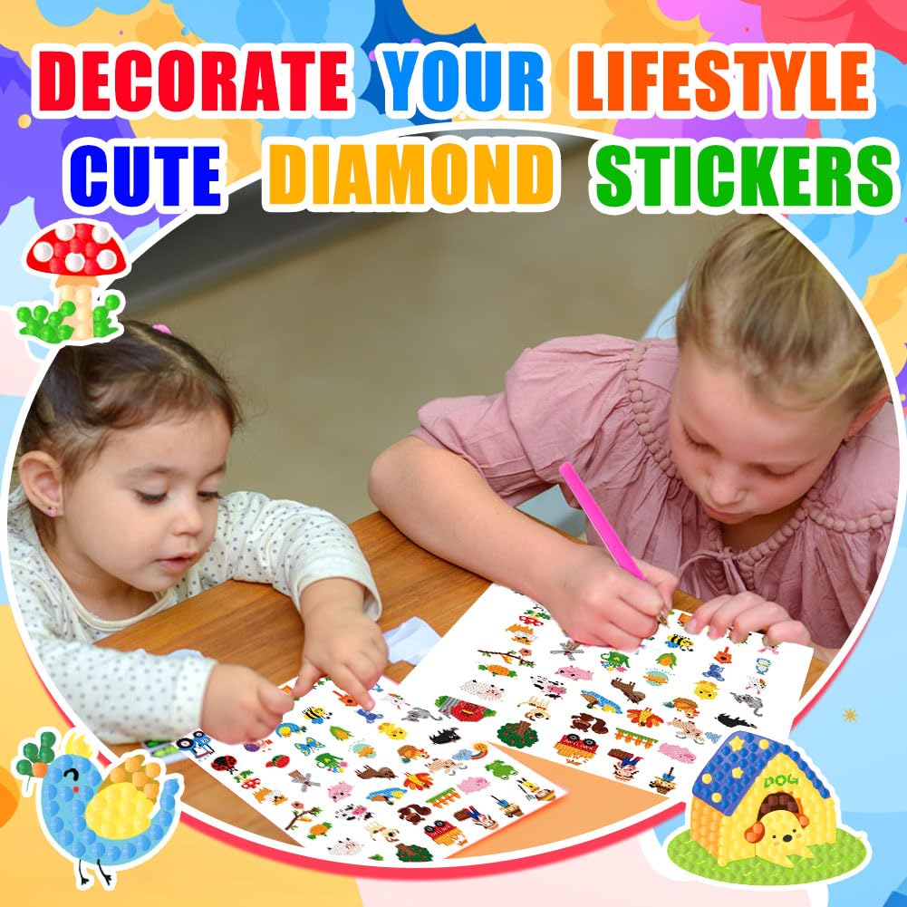 Labeol Diamond Art Kits for Kids Boys and Girls Ages 6-8-10-12 Easy to DIY Creative Diamond Art Sticker Craft by Numbers Kits for Kids and Adult Beginners (Animal)