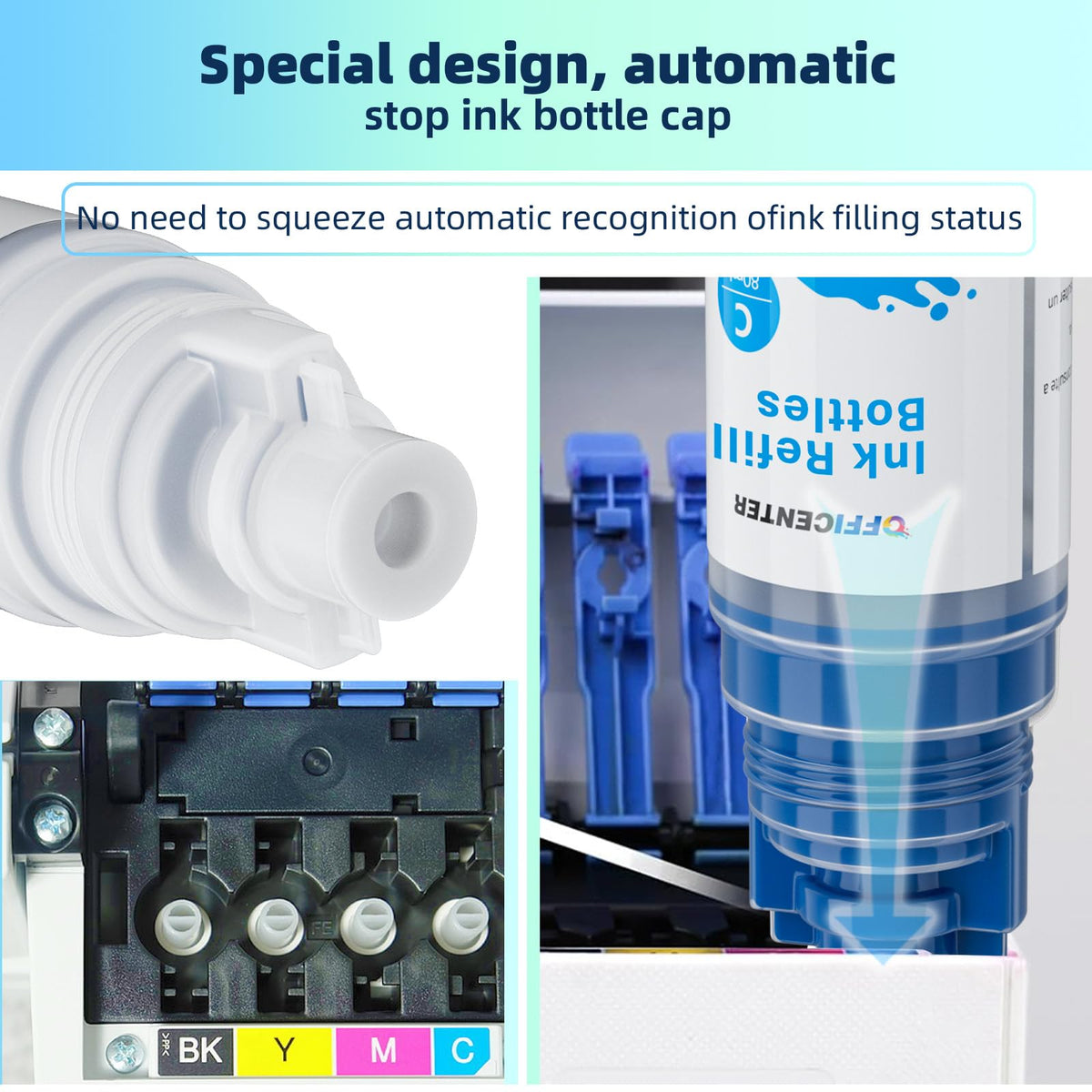 OFFICENTER Compatible Ink Refill Bottles for ET2760 ET-4760 ET2750 ET-3760 ET-2850 ET-15000 ST-4000 ST-2000 ET-3710 ET-3850 ET-3750 ET-4850 ET-3830 ET4750 ET2700 ST3000 ET3700 Printer(2BK C M Y)