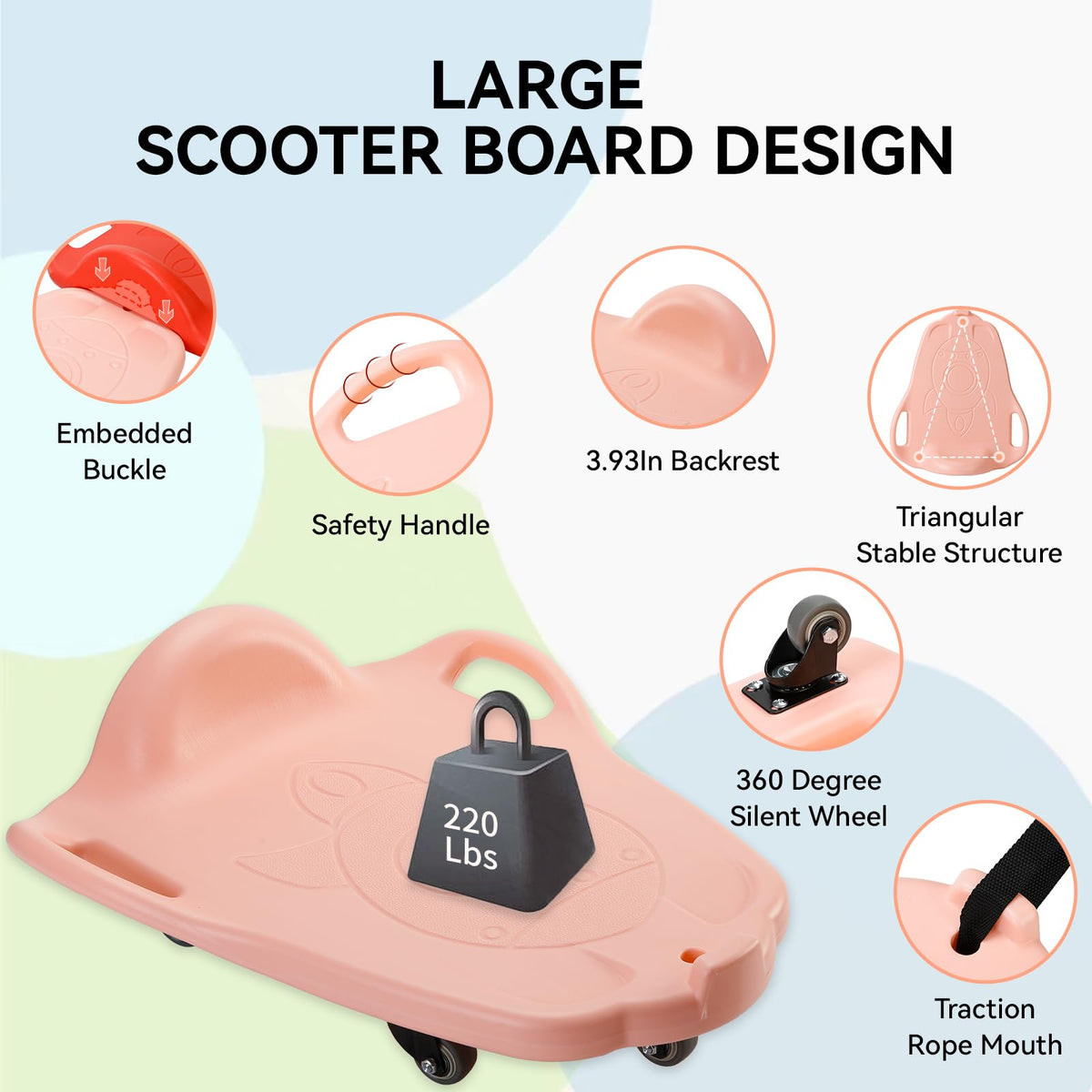 LLYJJKUWL Large Scooter Board with Handles - PE & Sensory Training Equipment