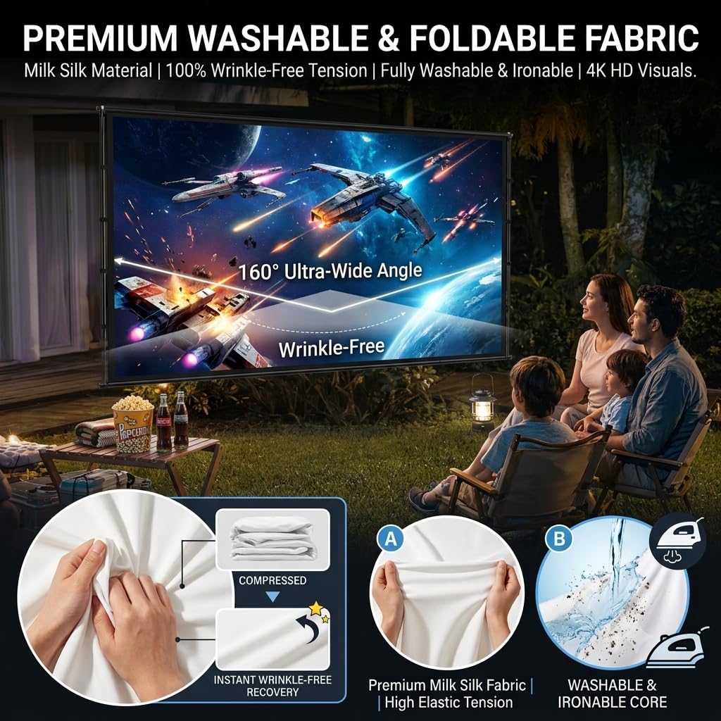 Outdoor Projector Screen with Stand, Portable 16:9, 120-inch