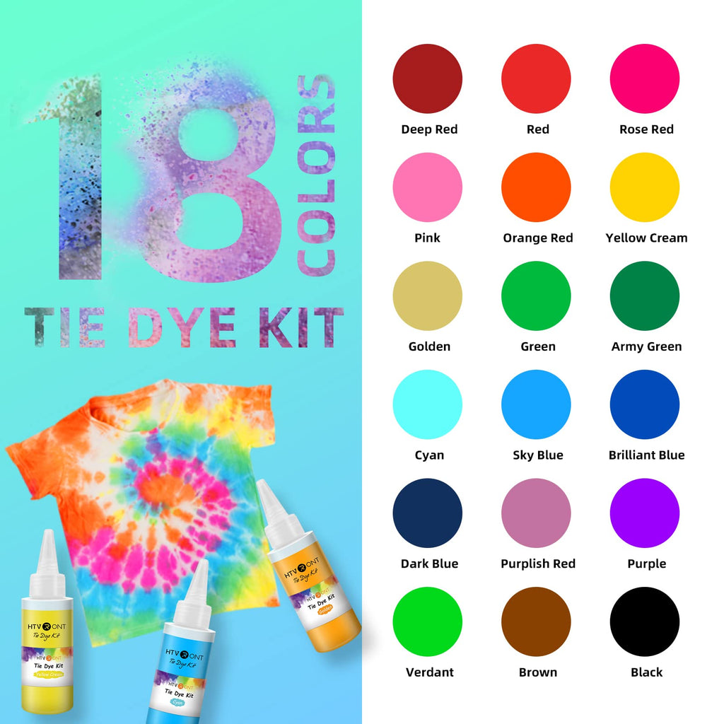 HTVRONT Tie Dye Kit, 32 Vibrant Vivid Permanent Colors, Just Add Water