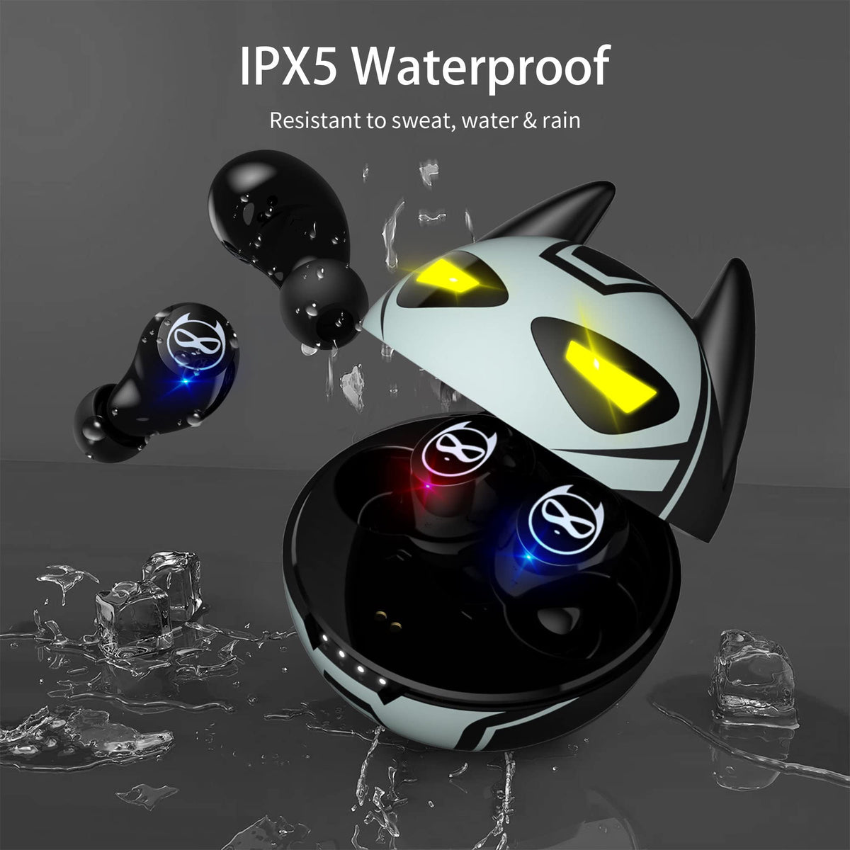 Wireless Earbuds for Kids, Headphones with Cute Panda Charging Case with Mic, Noise Cancelling,Typ-C, 3D Stereo Waterproof Bluetooth Buds for Sport & Outwork,3 x Ear caps(S,M,L)