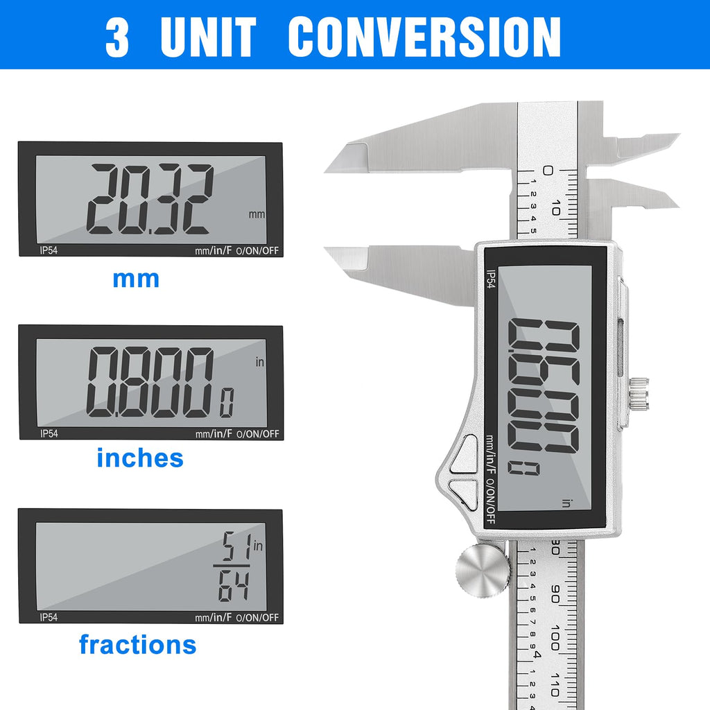Digital Caliper, Adoric Calipers 0-6 Inch, Inch/mm Conversion, Large LCD