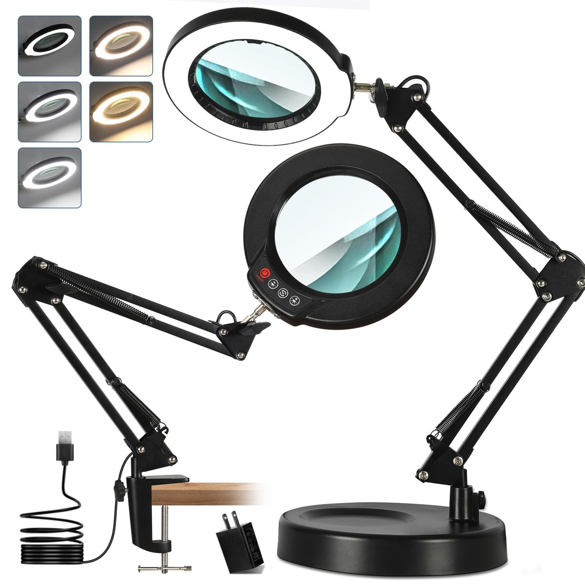 30X 12X Square Magnifying Glass with Light and Clamp, 36'' Ultra Long Lamp